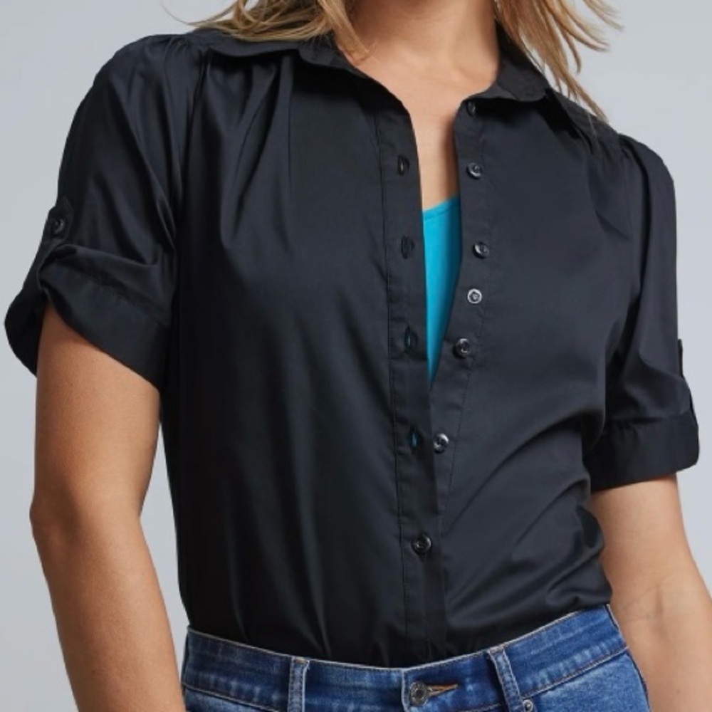 Short-Sleeve Button-Front Secret Snap - NY&C Madison Shirt®